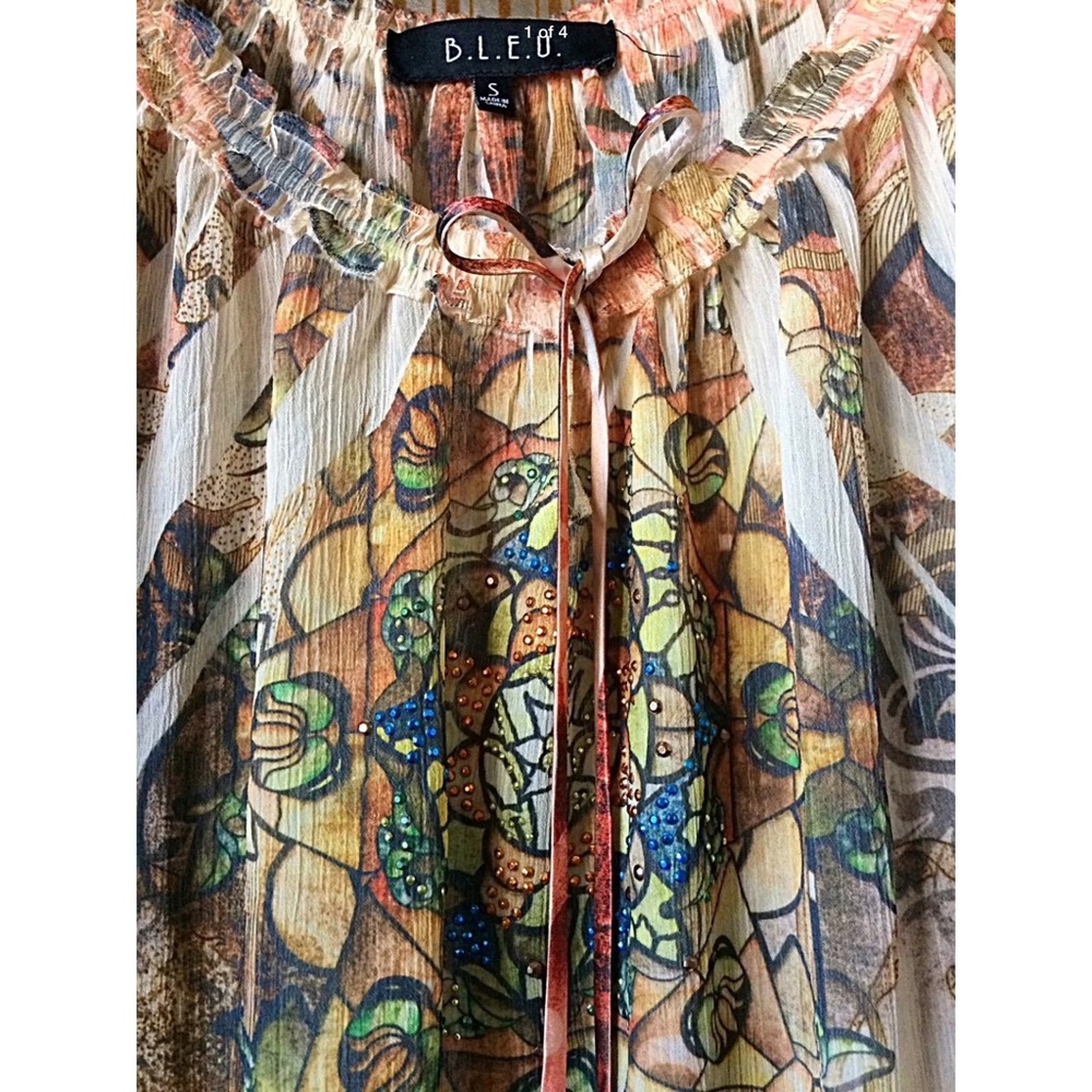 B.L.E.U. /  BLEU Boho Style Embellished Top - S